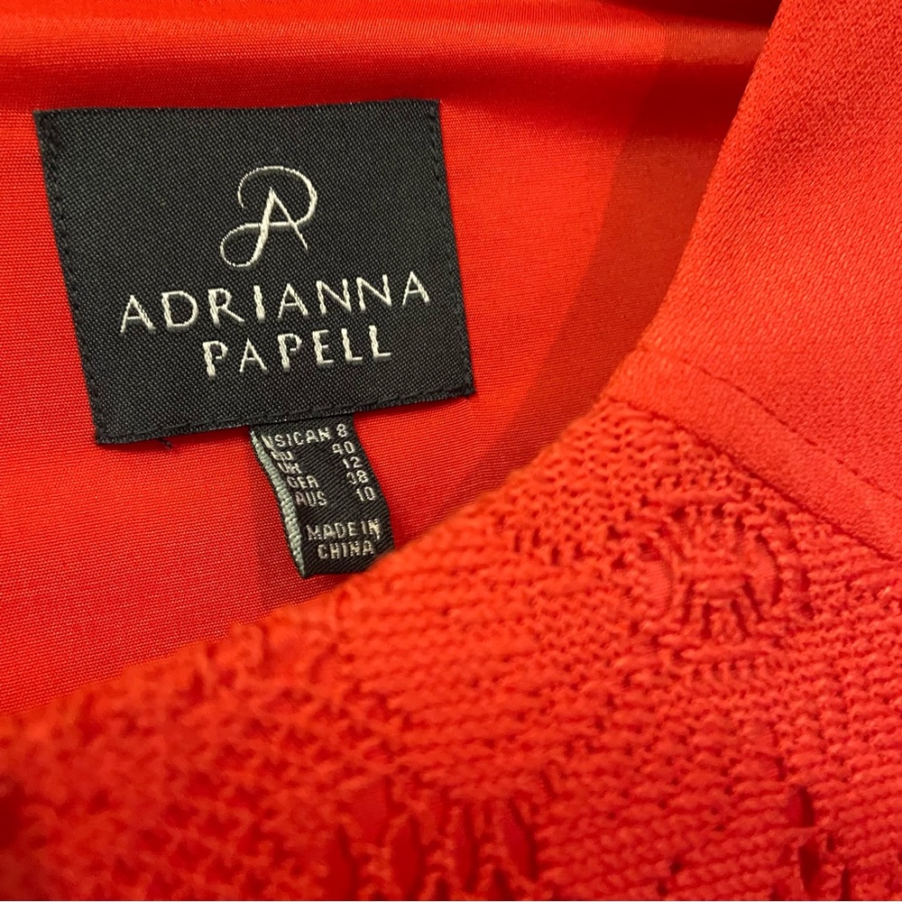 Adrianna Papell Sz 8 Floral Lace Inset Orange Dress Cocktail Party Wedding Guest - Picture 8 of 10
